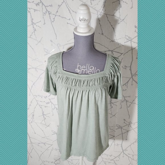 by Anthropologie Pastel Green Square Neck Ruched Tee - Picture 1 of 5